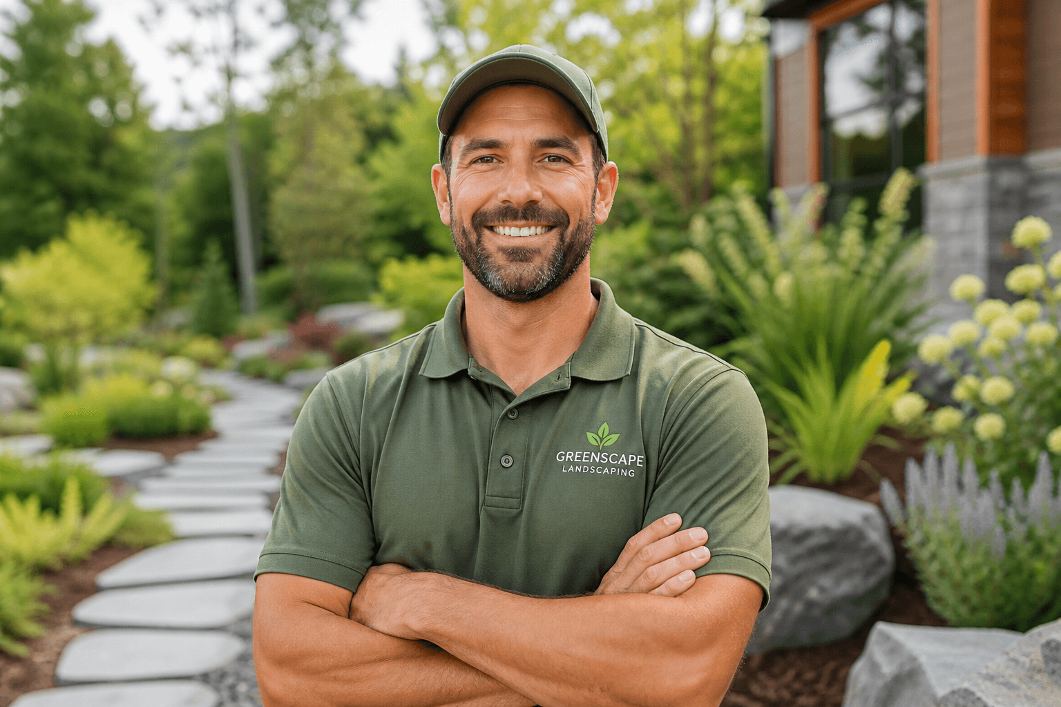 Landscaping service professional smiling, ready to help customers