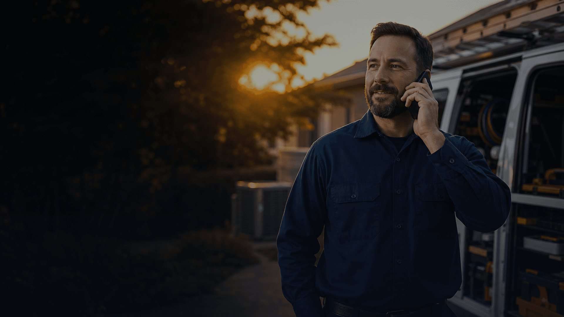 Service technician taking a customer call in the field